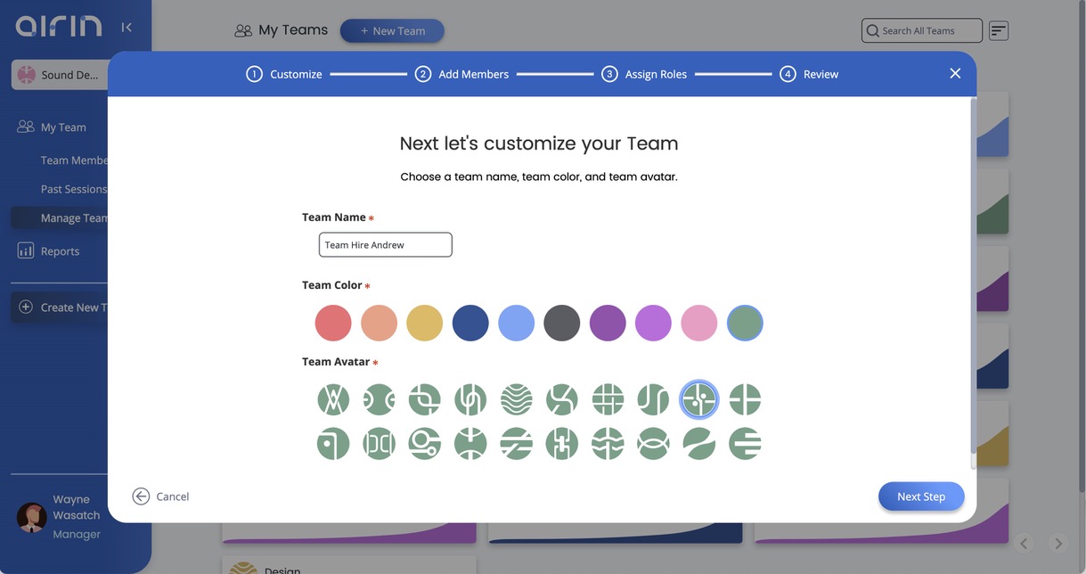 Image of the User Avatar selection modal in Airin app