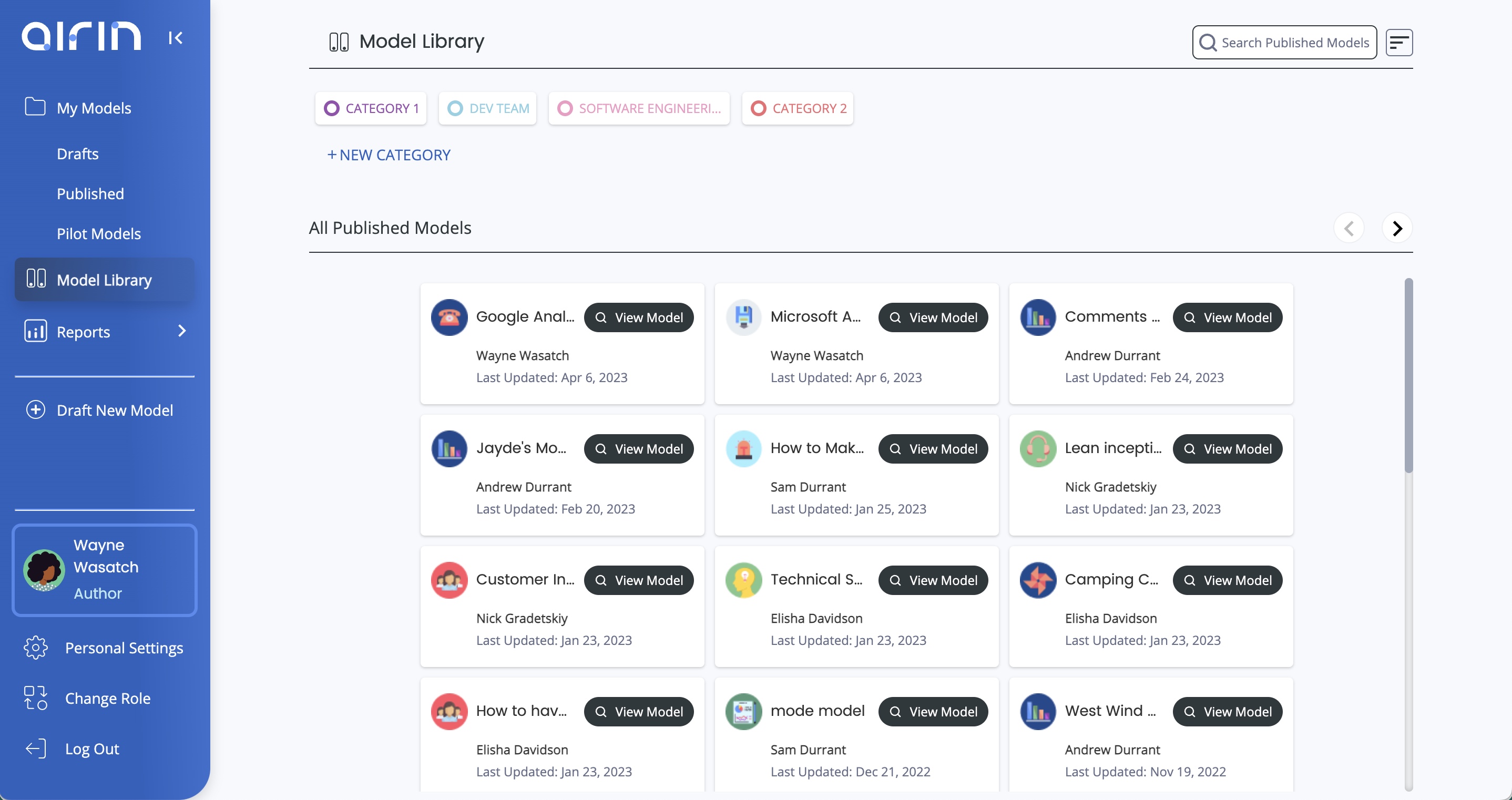 Image of the User Avatar selection modal in Airin app