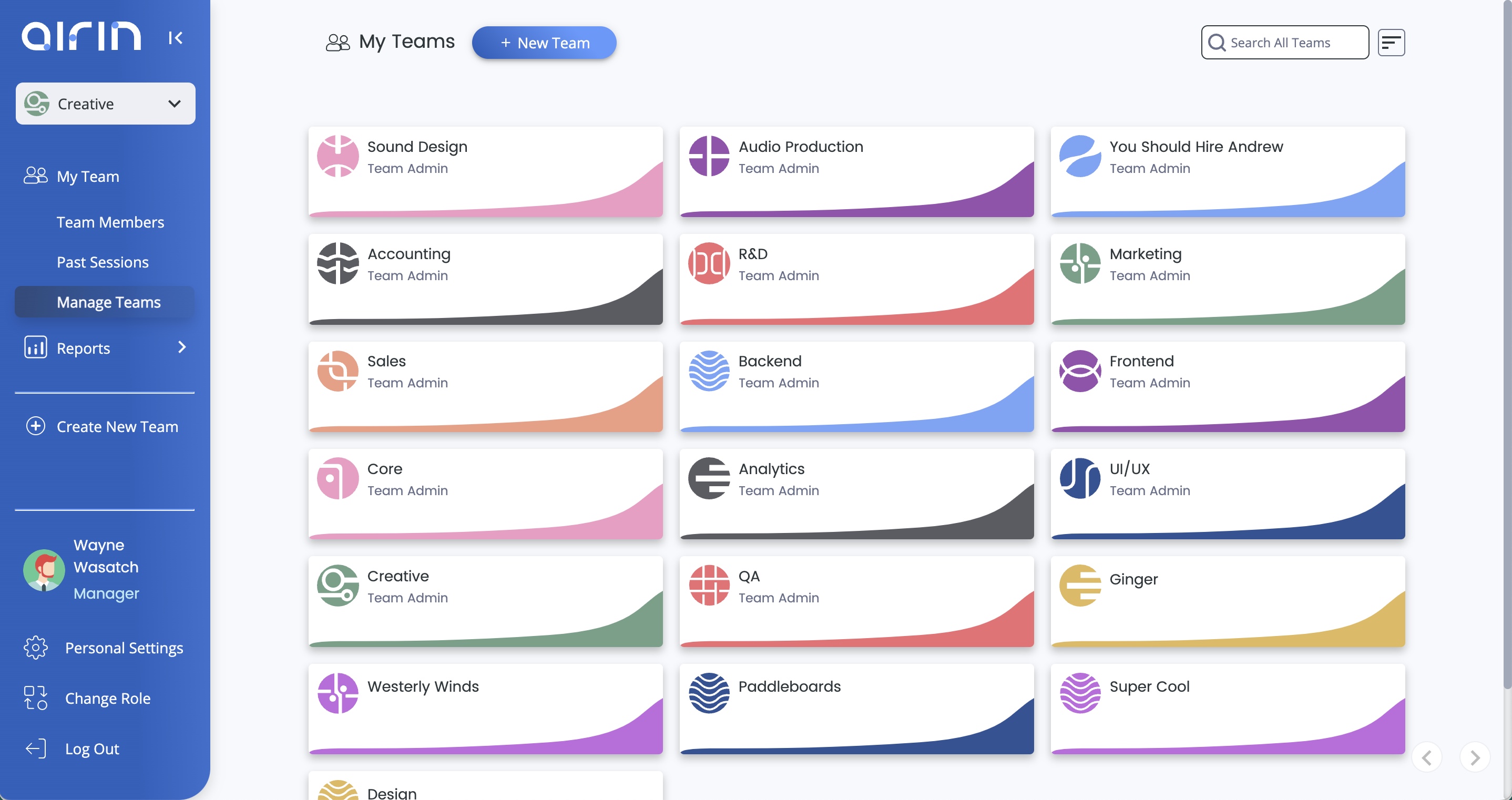 Image of the My Teams view in Airin app