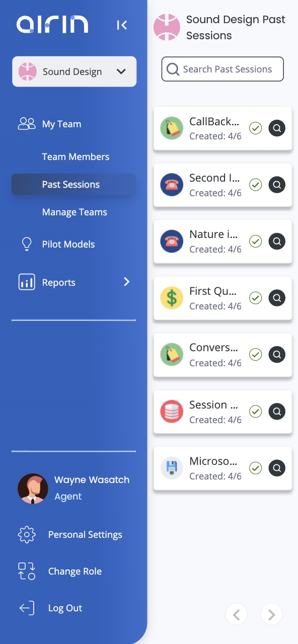 Image of past sessions mobile view in Airin app